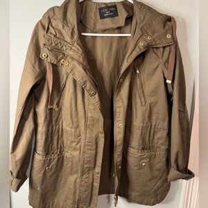 Love Tree Green Utility  jacket zippers pockets snaps hood SZ S